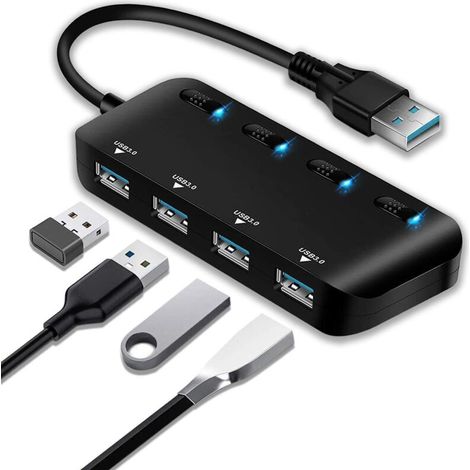 Ciabatta multipresa con hub USB 3.0, 4 porte, hub USB multiplo ultrasottile con spie luminose di accensione individuali (1/5)