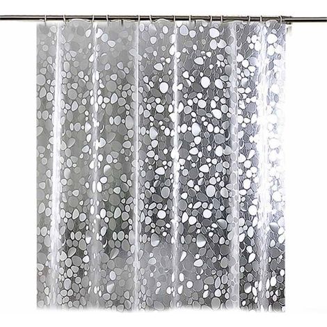 Rideau De Douche - EVA - Transparent Avec Motif Rayé - 180 X 180 Cm - Galet - Pour Salle De Bain - 1 Piece