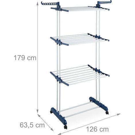 Tendedero con ruedas 3 niveles plegable práctico ahorra espacio baño 62 x 64 x 170 cm de metal blanco 130016399 (1/5)