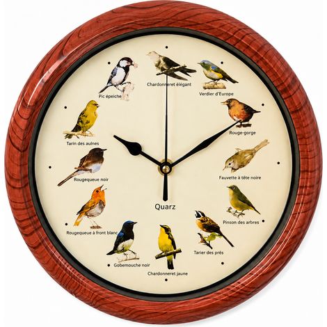 Horloge murale ronde 25 cm couleur bronze avec 12 chants d'oiseaux et cadran russe bronze 25 × 25 × 4 cm 465 g – Livraison gratuite