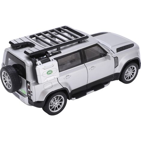 Voiture miniature tout-terrain en alliage de métal à l'échelle 1:24 avec effets sonores et lumineux, idéale comme cadeau pour les enfants (garçons), couleur argent. (1/5)