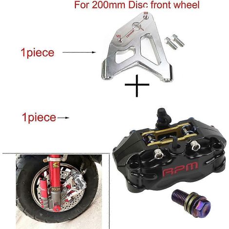 Étrier de frein à disque pour moto 200 mm 220 mm avant/arrière, 4 pistons, montage radial, 82 mm de débattement, pour scooter RSZ, Jog, Dirt Pit Bike, Grom - support B noir 200 (1/5)