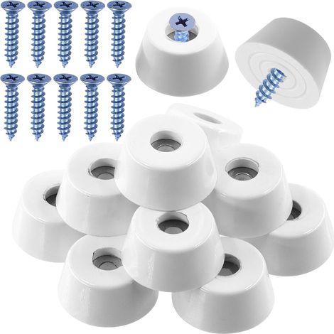 Lot de 10 patins pour meubles 1,49 x 1,18 x 0,67 pouces patins ronds en caoutchouc blanc avec 10 vis M6 x 30 mm, patins ronds antidérapants en caoutchouc blanc pour planche à découper, meubles (1/5)