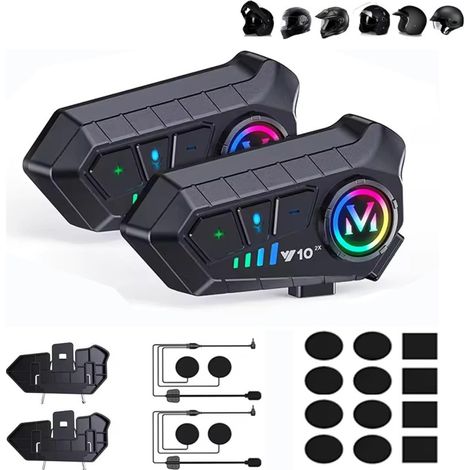 Pack de 2 écouteurs Bluetooth sans fil pour casque de moto avec intercom bidirectionnel et réduction intelligente du bruit