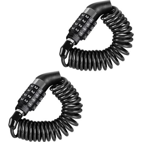 2 candados de cable con código de combinación - Candado flexible de 150 cm para casco de motocicleta, bicicleta y scooter (1/5)