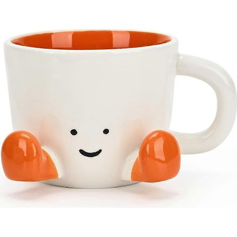 Mug à café, mug mignon et amusant pour femme, mug à café/thé en céramique de 380 ml (12,8 oz), mug orange pour le bureau. (1/5)