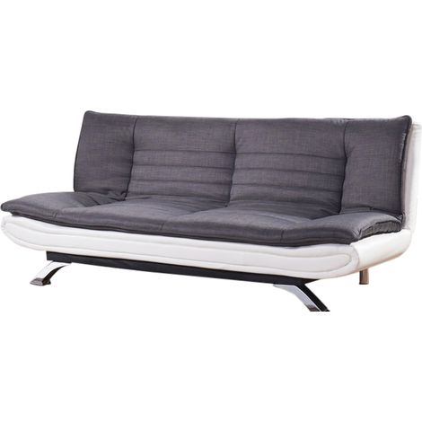 Fabric and Faux Leather Sofa Bed in Charcoal and White