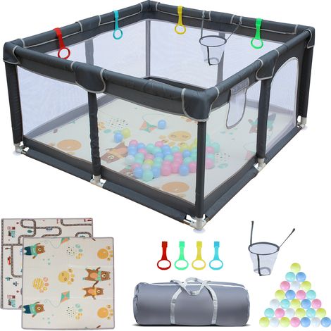 Parc pour bébé en tissu 120x120cm avec parois amovibles pour une utilisation intérieure et extérieure - Protection des enfants et des animaux domestiques (1/5)