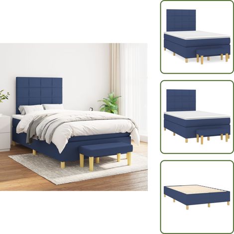 Sommier à lattes de lit avec matelas Bleu 120x200 cm Tissu - Lit Plateforme - Lit Double - Matelas Ressorts Ensachés - Têted Lit Ajustable - Banc Rangement (1/5)
