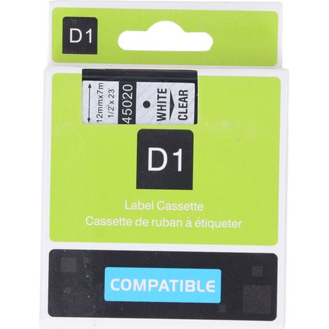 Ruban pour étiqueteuse 12mm 23ft résistant à l'eau et à l'huile, encre durable, compatible LM210D LP420 M500TS, blanc sur transparent. (1/5)