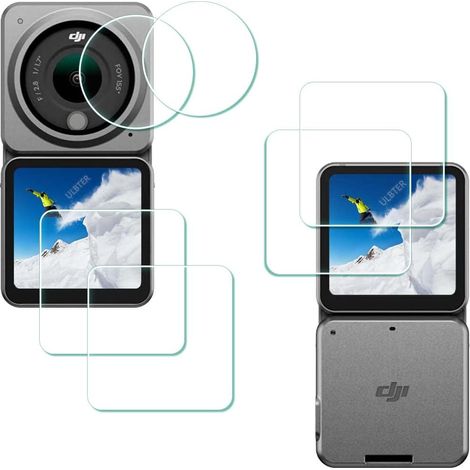 Vitre Protection pour DJI Action 2 Dual-Screen Combo + Verre Trempé Ecran d'objectif Screen Protector 0,3mm Dureté 9H Anti-Rayure Anti-Trace Anti-Bulle -Lot de 6