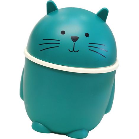 Poubelle de bureau avec couvercle, mini à clapet, design mignon de dessin animé, style japonais, poubelle diverse pour la maison, corbeille à déchets, verte. (1/5)