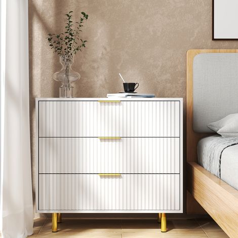 Cassettiera a 3 cassetti, mobile contenitore moderno in MDF bianco con gambe dorate, 80x40x72 cm (1/5)