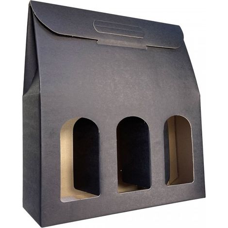 IMBALLAGGI 2000 - 50 Scatole Portabottiglie Nera - Scatole di cartone per bottiglie di vino prosecco champagne - Confezione da 3 bottiglie - Ideali per Natale e occasioni speciali