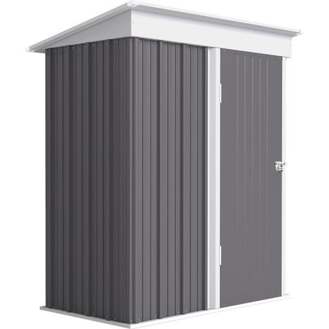 Abri de jardin, abri à outils extérieur en tôle ondulée, fixation murale, étagères réglables, porte verrouillable, gris