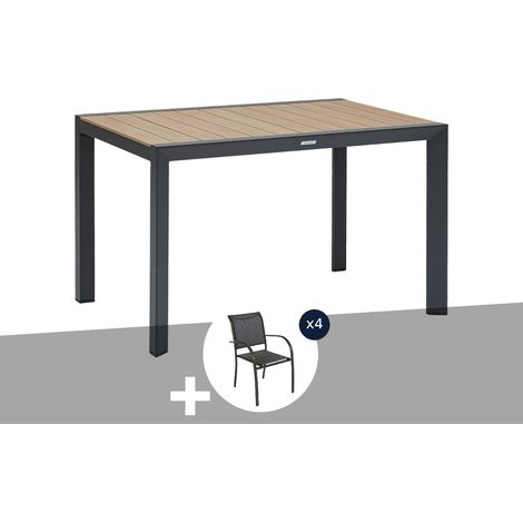 Table de jardin rectangulaire alu Evasion 4 places effet bois + 4 fauteuils Piazza - Hespéride