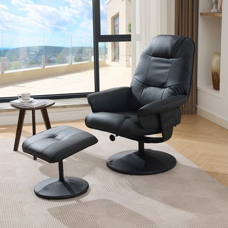 Sillón de masaje con función reclinable, calefacción y reposapiés, sillón reclinable para TV fabricado en tejido PU, giratorio 360°, negro.