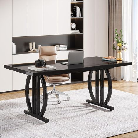 Tribesigns Escritorio ejecutivo, 160 cm escritorio grande para computadora de oficina con patas de metal resistentes, escritorio moderno y simple para laptop, mesa de estudio, muebles de (1/4)