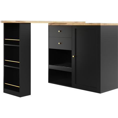 Mesa bar giratoria L de MDF negra con 2 cajones y armario deslizante (1/5)