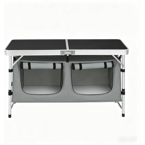 Tavolo pieghevole da giardino e campeggio 120 x 47 cm con borsa portaoggetti, gambe regolabili (1/5)