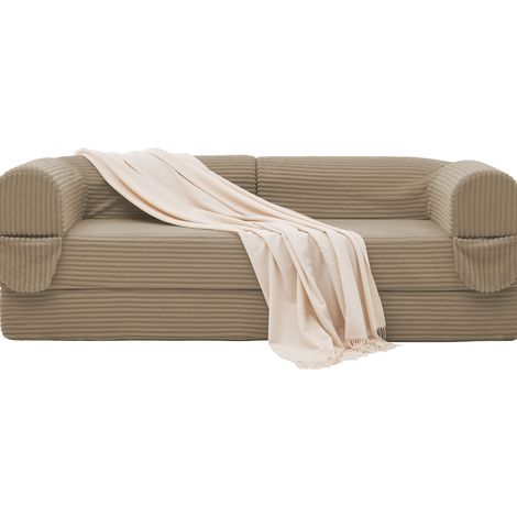 Sofá Cama Convertible de 2 Plazas en Tapizado, Cama Auxiliar, Reposabrazos Acolchados, Marrón (1/5)