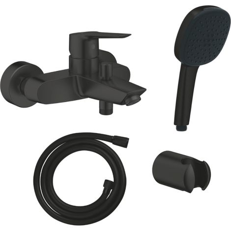 Mitigeur bain douche mécanique GROHE Start 2021 noir mat + Douchette 2 jets Vitalio Comfort 110 avec flexible et support