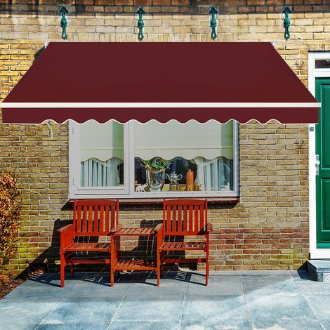Store Banne à Manivelle 4 x 25 m Auvent de Terrasse Rétractable Toile en Polyester Manivelle Manuelle Cadre en Aluminium Robuste Rouge (1/3)