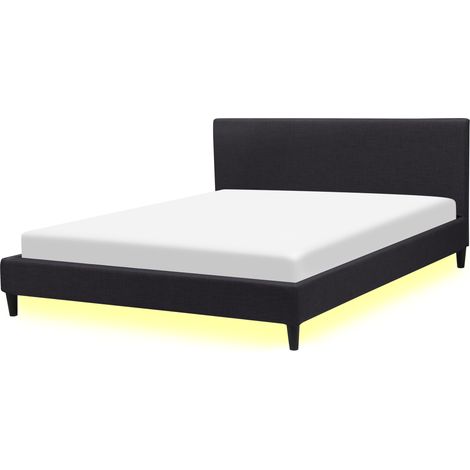 Cama tapizada en tela negra con LED 160 x 200 cm marco de listones cabecero estilo contemporáneo Fitou