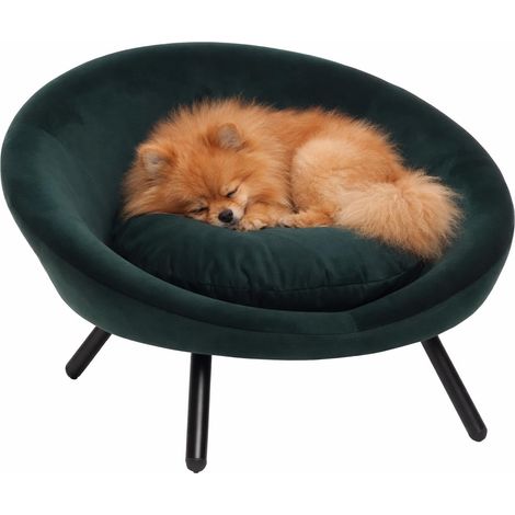 Panier Chien - Panier Chat - canape Chien - Sofa - Ronde - Verte - 54x50x40 cm - Textile Bois métal - pour Petits Chiens et Chats - Coussin Amovible (1/3)
