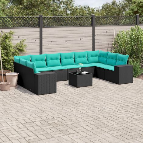 Salon de jardin modulable 11 pièces en résine tressée noire avec coussins, 90.79kg - PANGIVO (1/5)