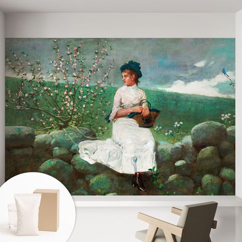 Papier peint intissé mural avec colle pour salon et chambre Décoration murale rapide - Colle incluse gratuite Calme floral 152x104 cm (1/5)