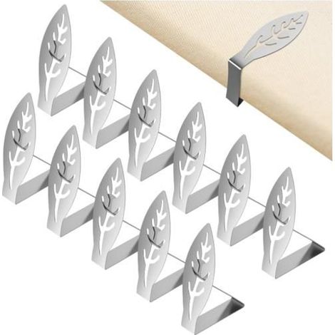 12 Pièces Pince Nappe Exterieur en Acier Inoxydable, Pinces à Nappe de Table Épaisses avec Design Feuille, Pinces Table l'Intérieur (1/5)