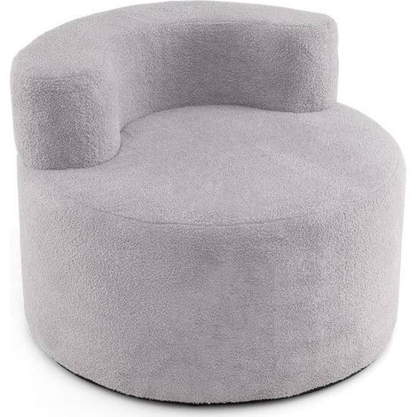 Fauteuil pouf gris en tissu pelucheux avec dossier incurvé et base antidérapante, housse lavable, pour salon, chambre et bureau (1/5)