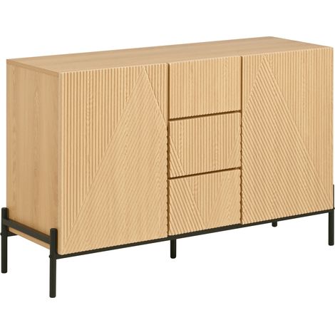 Aparador moderno de MDF natural con motivo geométrico, 2 puertas y 3 cajones, 115,5 x 40 x 76 cm (1/5)