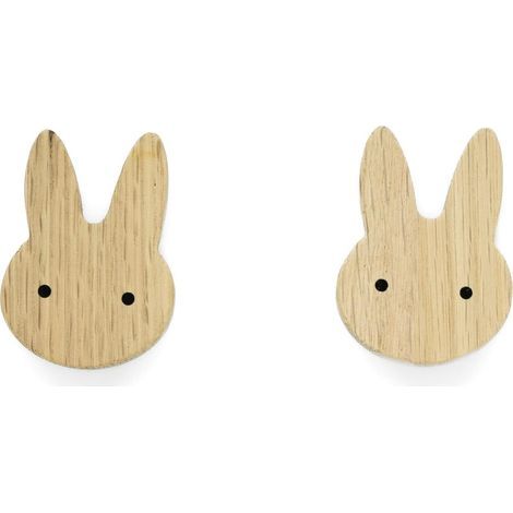 CCYKXA 2 Pcs Untreated Oak Children's Furniture Handles with Rabbit Pattern - Knob for Dresser, Wardrobe, Drawer, Door, Nursery, Gift Idea (2 Rabbit)