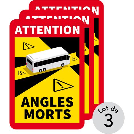 Autocollants Attention Angles Morts Autobus (M0375). Lot de 3 . - Lot de 3