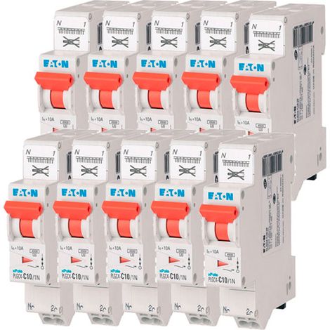 EATON Lot de 10 disjoncteurs auto 10A Ph+N, borne à ressort, 4,5kA (EN 60898) courbe C, 230V, 45kA, type C, protection fiable et durable