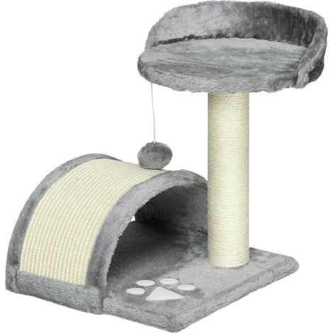 Petit arbre à chat 46 cm avec cachette, corde en sisal et plateforme surélevée, gris (1/5)