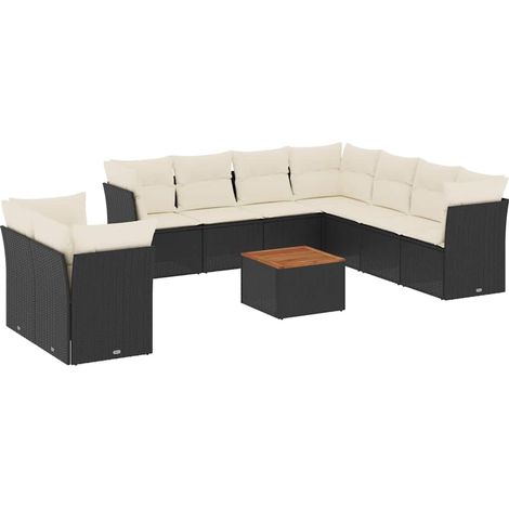 vidaXL Set Divani da Giardino 11 pz con Cuscini in Polyrattan Nero (1/5)