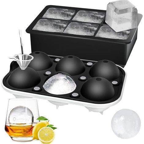 Machine à glaçons sphérique avec couvercle pour whisky, cocktails et boissons maison, garde les boissons fraîches, noir (1/4)