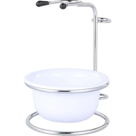 Soporte para brocha de pelo de tejón, set de afeitado para hombre 2 en 1: vaso para afeitar + soporte para afeitar, tazón para jabón de afeitar para barba, soporte para afeitar (Blanco) (1/4)