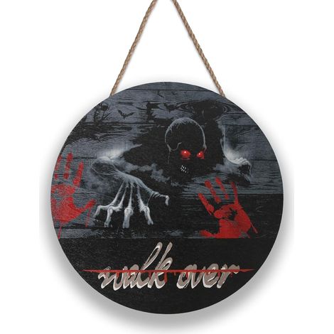 Couronne de porte d'Halloween avec fantôme et chat noir, décoration murale intérieure et extérieure, panneau en bois de chauve-souris effrayante, (1/5)