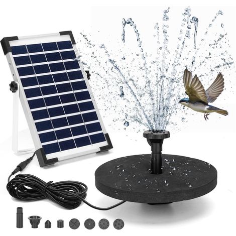 Fuente solar de 5w Estanque de jardín al aire libre Bomba para pájaros alimentada por batería Fuente solar flotante con 6 estilos de fuente para jardines, fuentes de agua (1/5)