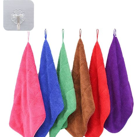 (40 x 30 x 0,2 cm, mit Haken) 6 Stück hängende Handtücher aus korallenrotem Mikrofaser-Fleece für die Küche
