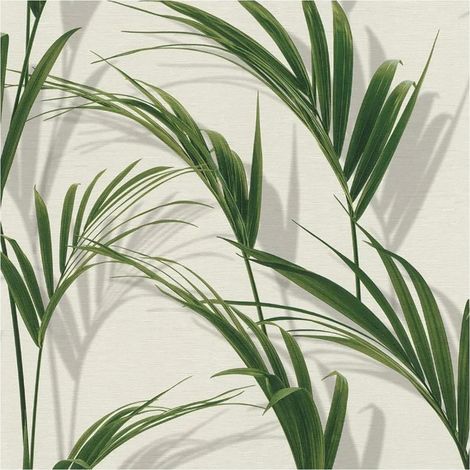 Shadow Palm Leaf Wallpaper Green White Textured Paste The Wall Tropical Vinyl (1/4)