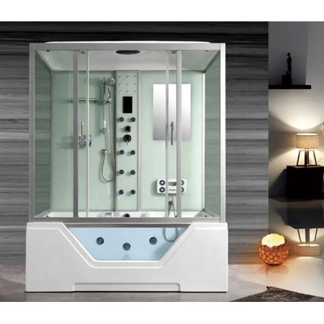 Azura Home Design – Cabine de douche balnéo 120x170x220 cm – 8 buses massage + 3 buses baignoire – Verre de sécurité 5 mm – Étanchéité parfaite