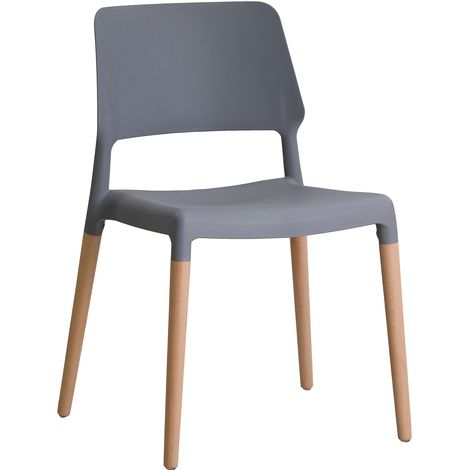 Riva Chair (Pack of 2)  - Plastic/Wood - L54 x W55 x H81 cm - Grey