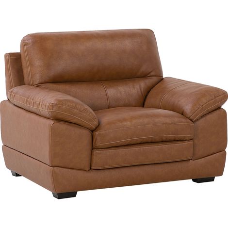 Sillón de piel sintética marrón con patas clásicas negras para la sala de estar Horten