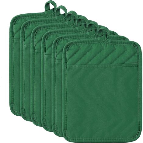 Set de 6 Gants de Four et maniques Coton Maniques BBQ Résistant à Chaleur et Antidérapant Mitaines de Four en Coton Gants Cuisine pour Cuisine Cuisson au Four Grillades, Vert (1/5)