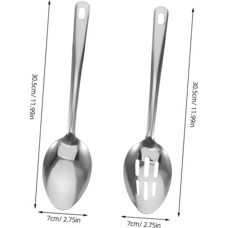 Set aus 2 Küchenlöffeln, perforierter Schöpfkelle, Edelstahl-Küchenutensilien, versilbert (1/3)
